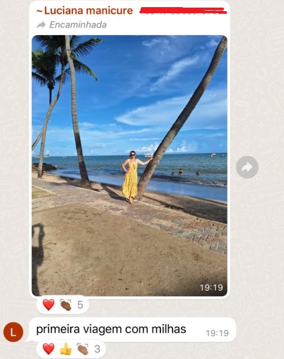 Print de aluna ou aluno: Luciana, primeira viagem com milhas